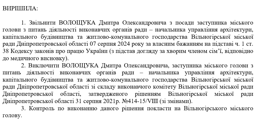 У Вільногірську звільнили Дмитра Волощука