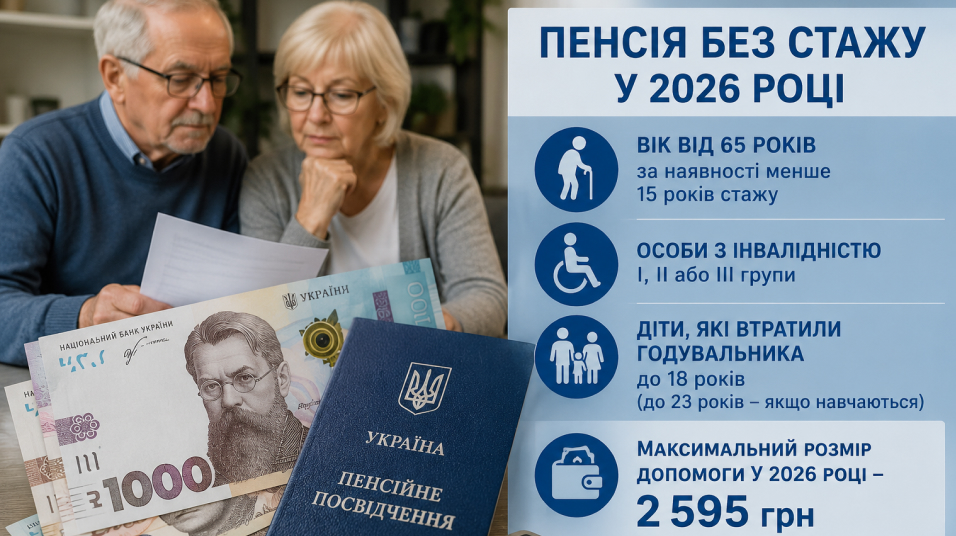 Пенсія без стажу: скільки виплачують у 2026 році фото 1